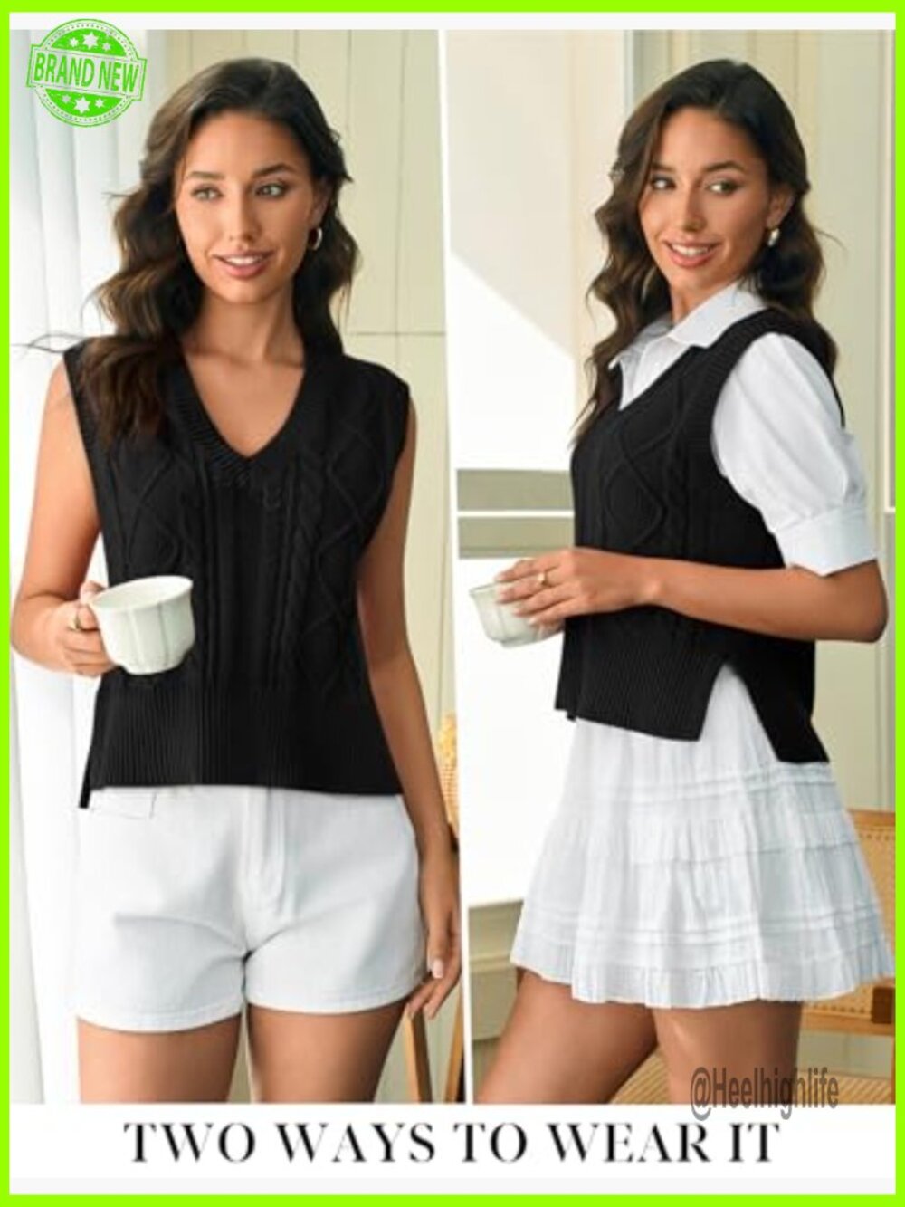 V Neck Sleeveless Knit Solid Casual Ribbed Preppy Pullover Sweater Vest - Picture 2 of 7